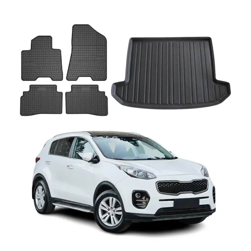 Fußmatten & Kofferraumwanne Set für Kia Sportage 2017-2022 Gummi TPE Schwarz 5x Nur Heute