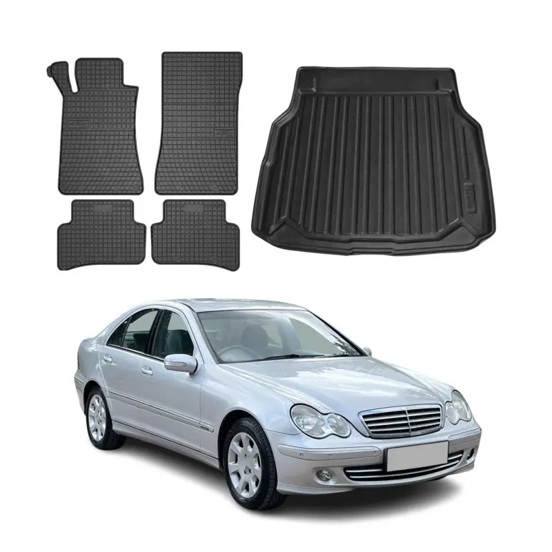 Fußmatten & Kofferraumwanne Set für Mercedes C Klasse W203 2000-2007 Gummi 5x Neue Kollektion