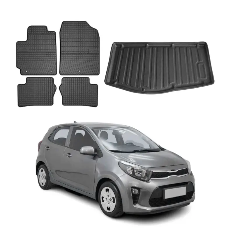 Begrenztes Angebot Fußmatten & Kofferraumwanne Set für Kia Picanto Schrägheck 2017-2026 Gummi 5x