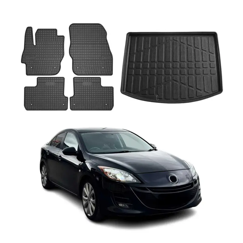 Fußmatten & Kofferraumwanne Set für Mazda 3 2008-2014 Schrägheck Gummi TPE 5x Direktkauf