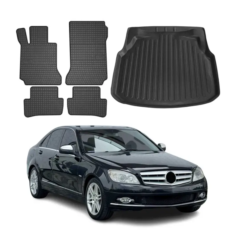 Preisknaller Fußmatten & Kofferraumwanne Set für Mercedes C Klasse W204 2007-2015 Gummi 5x