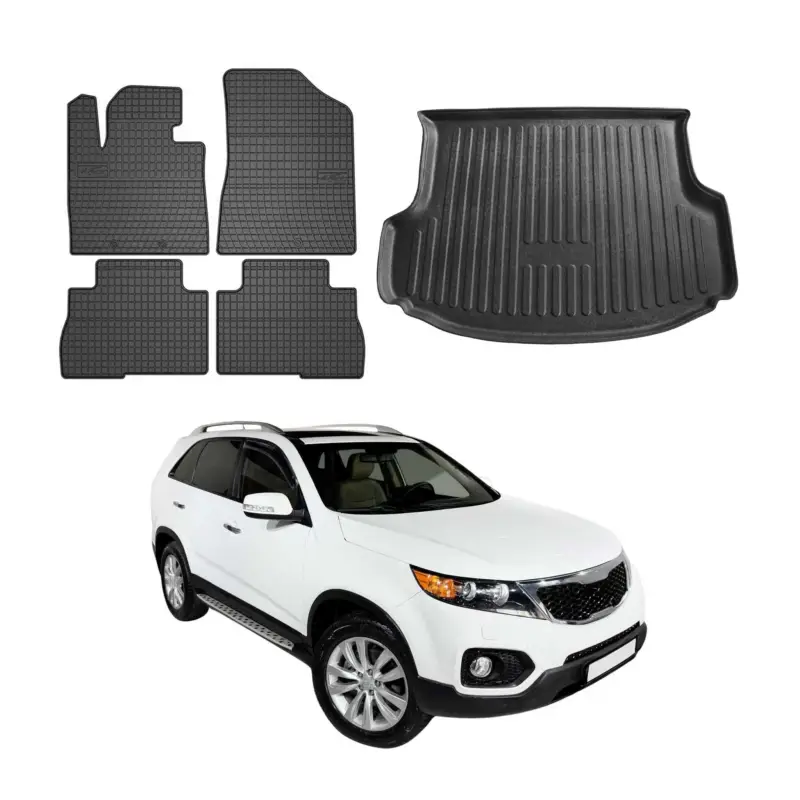 Markenprodukt Fußmatten & Kofferraumwanne Set für Kia Sorento Lift 2009-2014 Gummi Schwarz 5x
