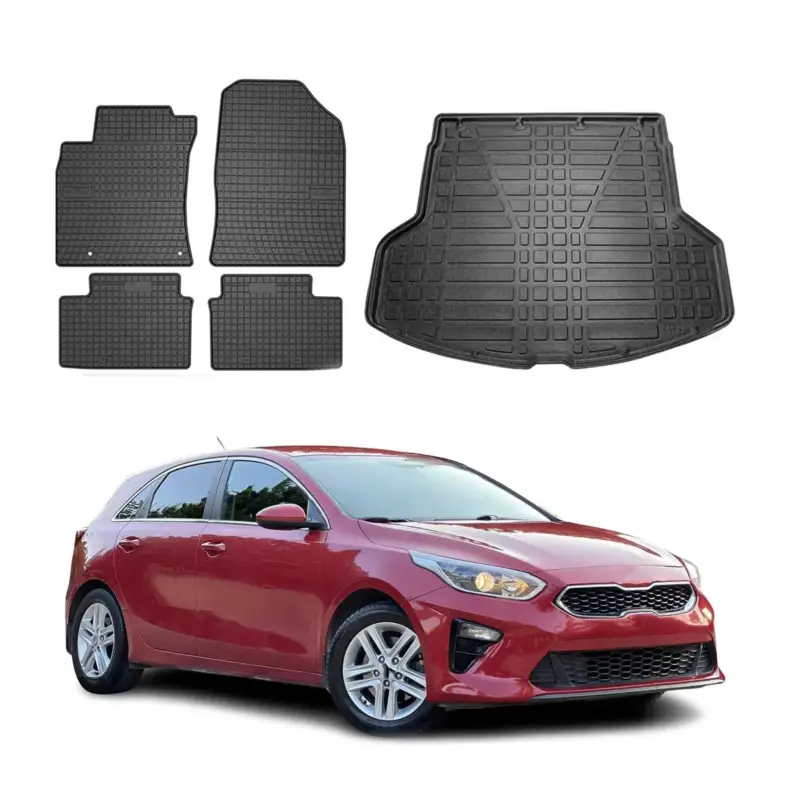 Zertifiziert Fußmatten & Kofferraumwanne Set für Kia Ceed Kombi 2019-2026 Gummi Schwarz 5x