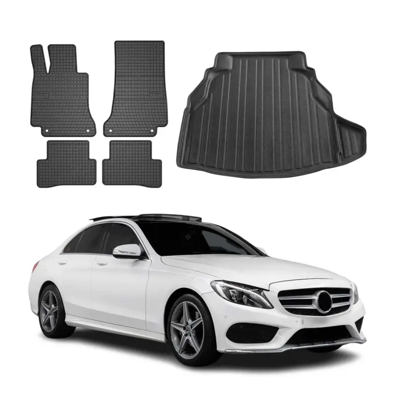 Top-Angebot Fußmatten & Kofferraumwanne Set für Mercedes C Klasse W205 2014-2021 Gummi 5x