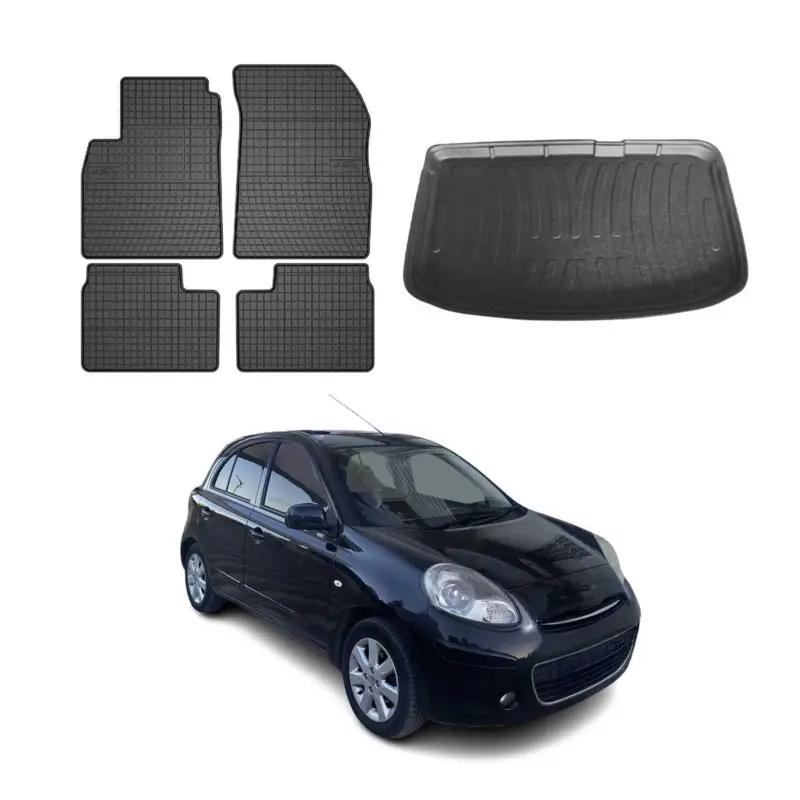 Fußmatten & Kofferraumwanne Set für Nissan Micra K13 2010-2017 Gummi Schwarz 5x Preis Gesenkt