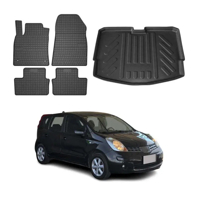 Direkt Vom Hersteller Fußmatten & Kofferraumwanne Set für Nissan Note E12 2012-2016 Gummi Schwarz 5x