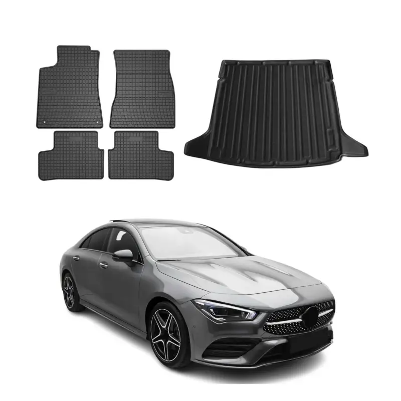 Solange Der Vorrat Reicht Fußmatten & Kofferraumwanne Set für Mercedes CLA C118 2019-2026 Gummi Schwarz 5x