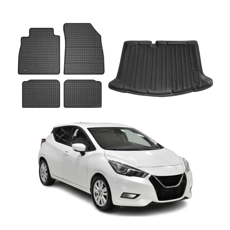 Fußmatten & Kofferraumwanne Set für Nissan Micra K14 2017-2023 Gummi Schwarz 5x Saisonangebot