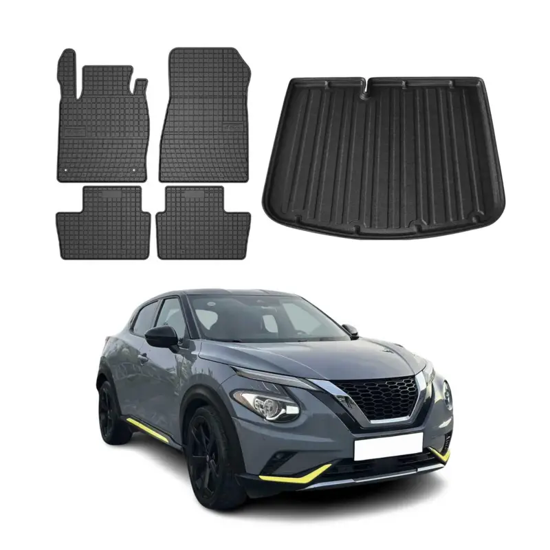 Direkt Vom Hersteller Fußmatten & Kofferraumwanne Set für Nissan Juke 2019-2026 Gummi TPE Schwarz 5x