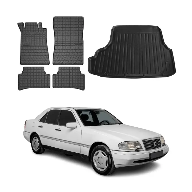 Direkt Vom Hersteller Fußmatten & Kofferraumwanne Set für Mercedes C Klasse W202 1993-2000 Gummi 5x