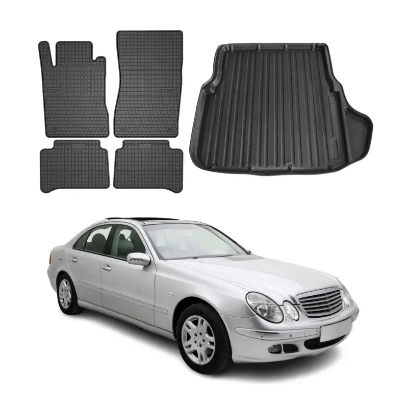 Kracherpreis Fußmatten & Kofferraumwanne Set für Mercedes E Klasse W211 Limo 2003-2009 Gummi