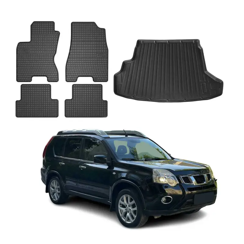 Markenware Fußmatten & Kofferraumwanne Set für Nissan X-Trail T31 2007-2014 Gummi TPE 5x