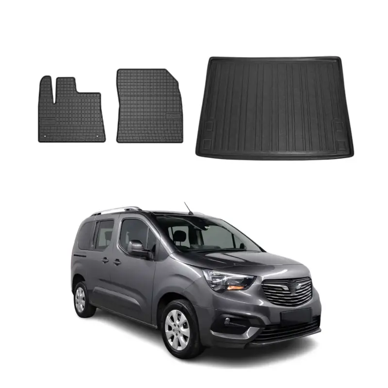 Fußmatten & Kofferraumwanne Set für Opel Combo Life 2019-2026 Gummi Schwarz 3x Markenprodukt