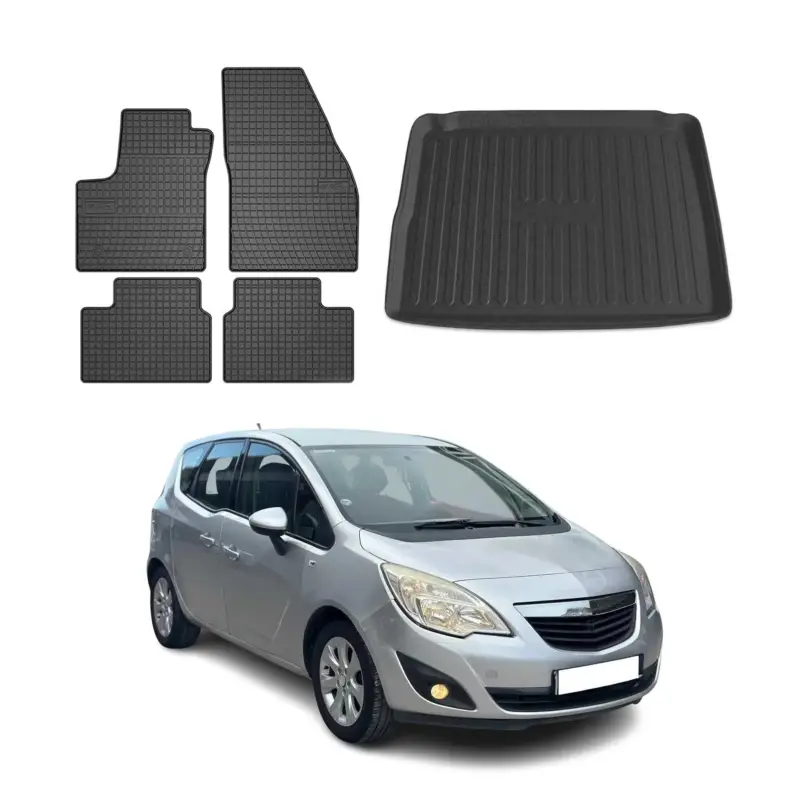 Fußmatten & Kofferraumwanne Set für Opel Meriva B 2010-2017 Gummi Schwarz 5x Top-Angebot