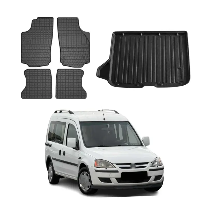 Schneller Versand Fußmatten & Kofferraumwanne Set für Opel Combo 2001-2011 Gummi TPE Schwarz 5x