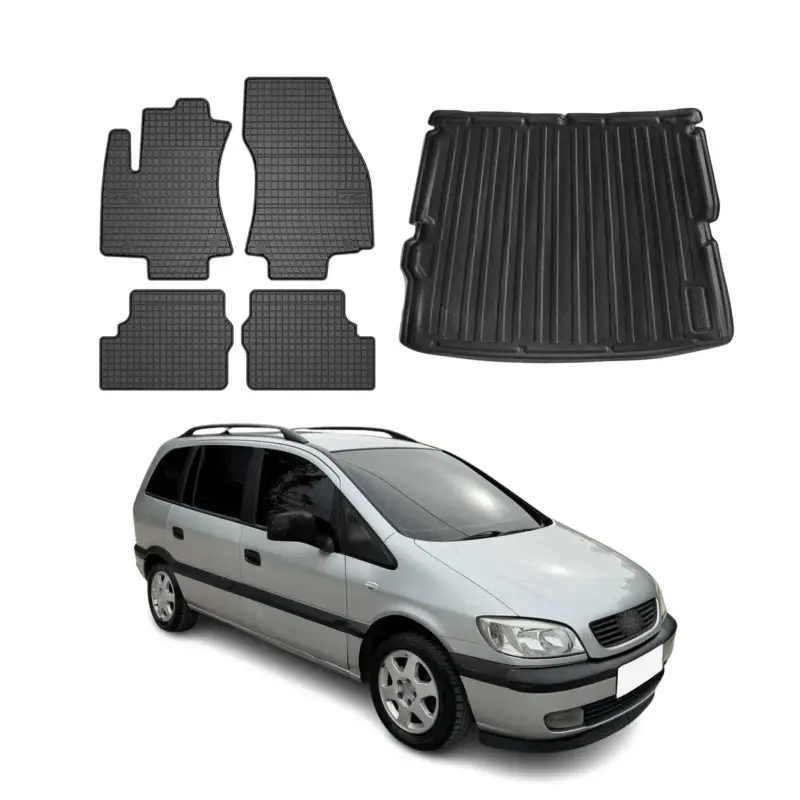 Schneller Versand Fußmatten & Kofferraumwanne Set für Opel Zafira 1999-2005 Gummi TPE Schwarz 5x