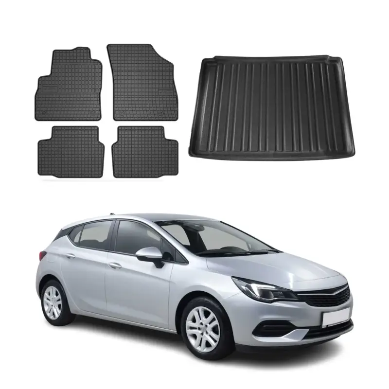 Fußmatten & Kofferraumwanne Set für Opel Astra K 2015-2021 Obere Gummi TPE 5x Neuheit