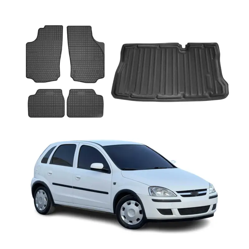 Fußmatten & Kofferraumwanne Set für Opel Corsa C Schrägheck 2000-2006 Gummi 5x Neu
