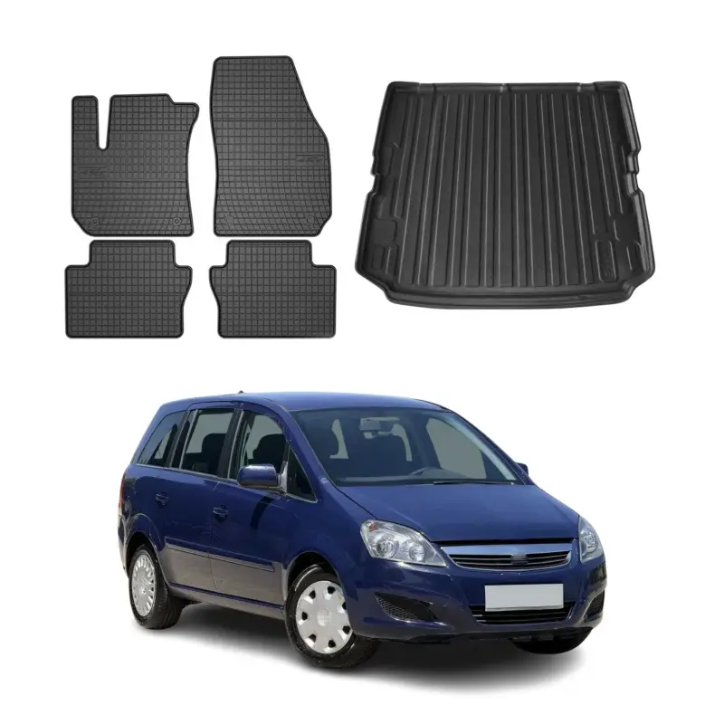 Fußmatten & Kofferraumwanne Set für Opel Zafira B 2005-2011 Gummi Schwarz 5x Must-Have