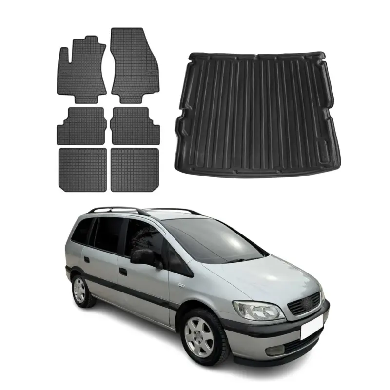 Letzte Chance Fußmatten & Kofferraumwanne Set für Opel Zafira 1999-2005 3.Sitzreihe Gummi 3x