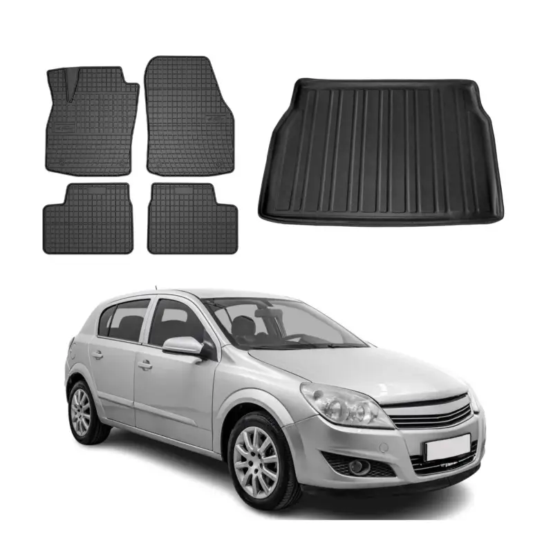 Sonderaktion Fußmatten & Kofferraumwanne Set für Opel Astra H 2004-2013 Gummi TPE Schwarz 5x