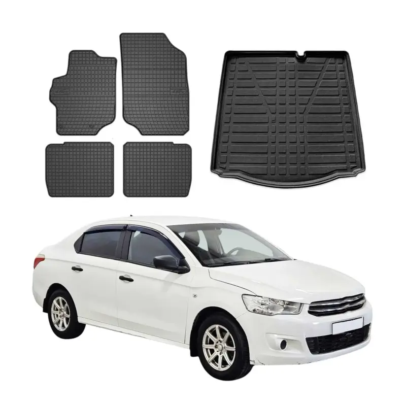 Fußmatten & Kofferraumwanne Set für Citroen C-Elysee 2012-2022 Gummi Schwarz 5x Jetzt Kaufen