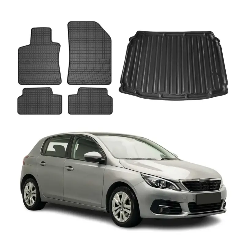 Markenprodukt Fußmatten & Kofferraumwanne Set für Peugeot 308 2014-2021 Gummi TPE Schwarz 5x