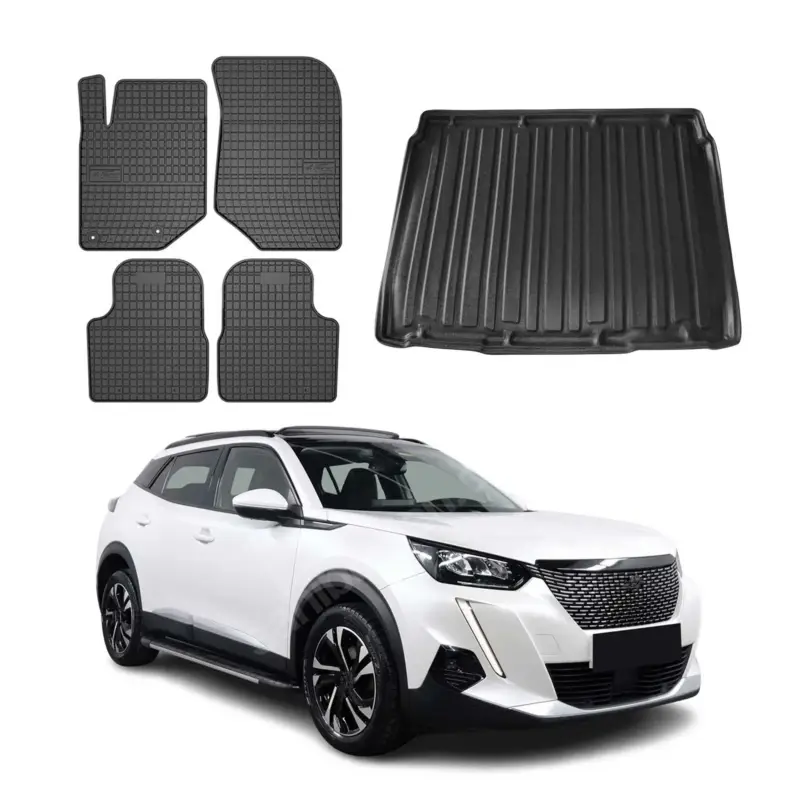 Fußmatten & Kofferraumwanne Set für Peugeot 2008 2019-2026 Gummi TPE Schwarz 5x Rabatt