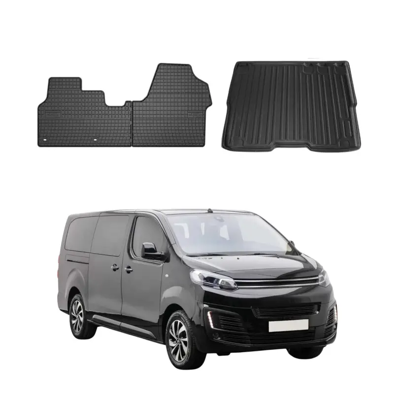 Letzte Chance Fußmatten & Kofferraumwanne Set für Citroen Jumpy 2016-2026 Gummi Schwarz 3x