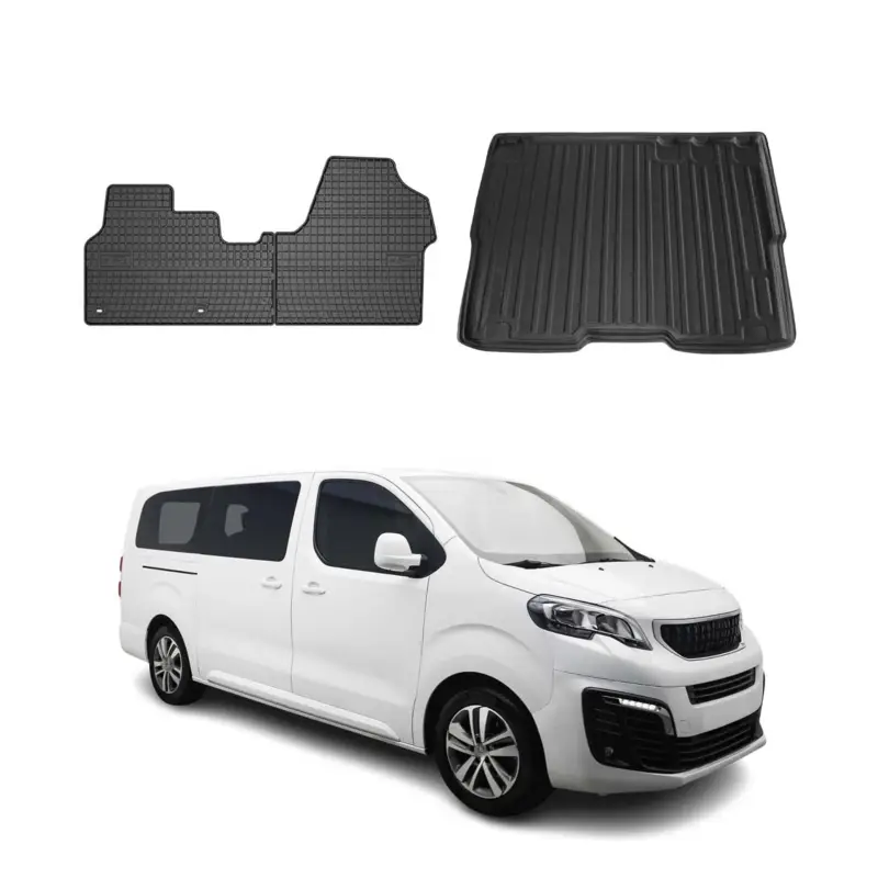 Schneller Versand Fußmatten & Kofferraumwanne Set für Peugeot Expert Traveller 2016-2026 Gummi 3x