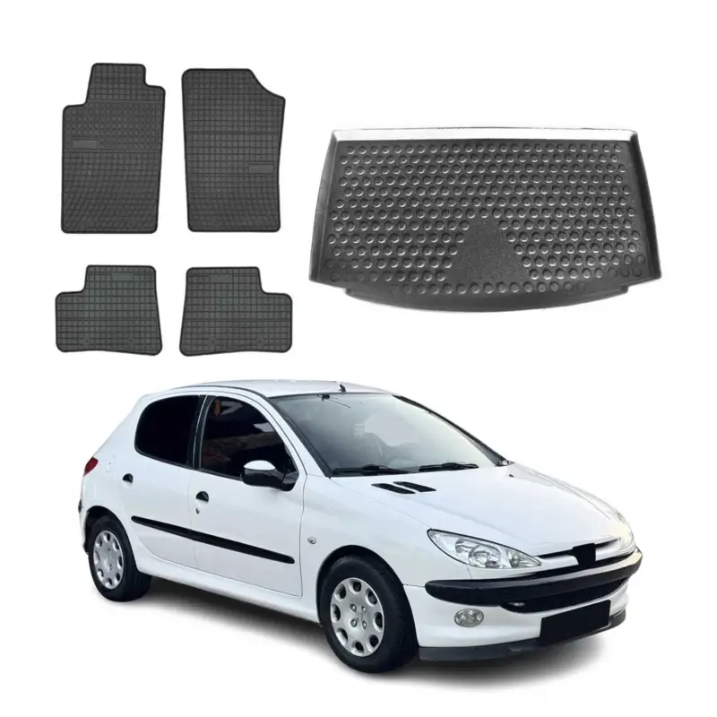 Fußmatten & Kofferraumwanne Set für Peugeot 206 Schrägheck 1999-2007 Gummi 5x Letzte Chance
