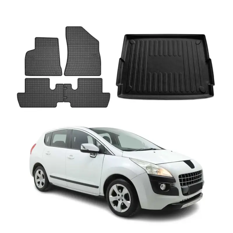 Fußmatten & Kofferraumwanne Set für Peugeot 3008 2009-2016 Gummi TPE Schwarz 5x Neuheit