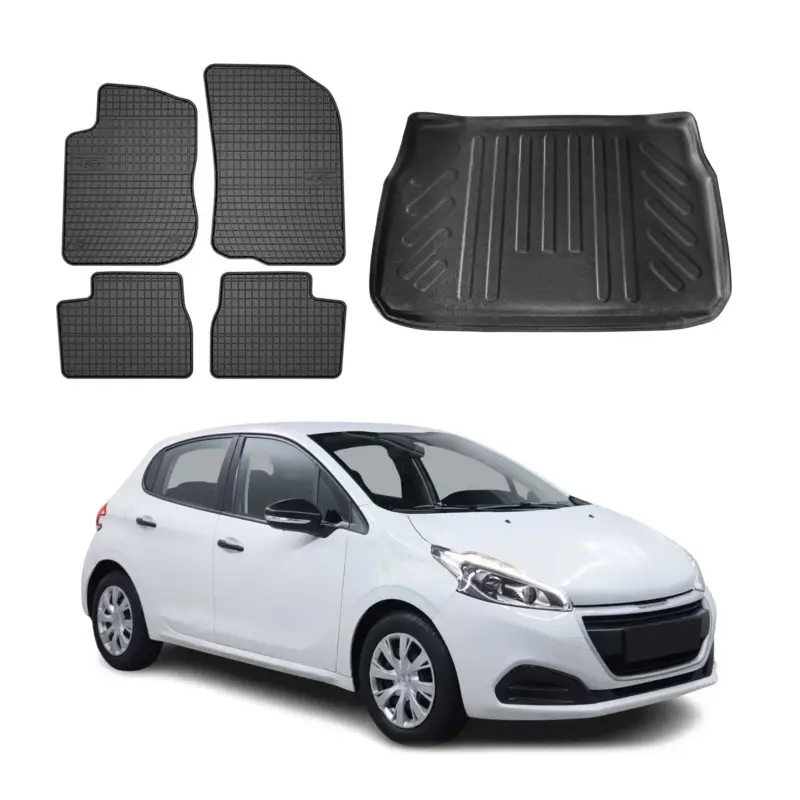 Neue Ware Fußmatten & Kofferraumwanne Set für Peugeot 208 2012-2019 Gummi TPE Schwarz 5x