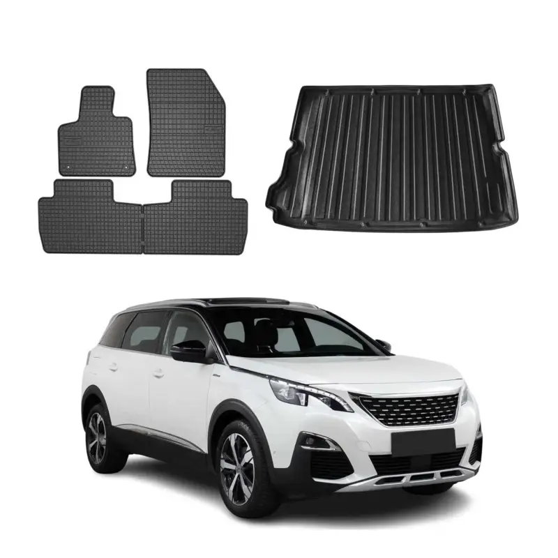 Geprüft Fußmatten & Kofferraumwanne Set für Peugeot 5008 2017-2024 Gummi TPE Schwarz 5x