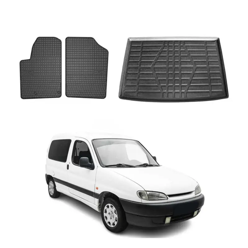 Fußmatten & Kofferraumwanne Set für Peugeot Partner 1996-2008 Gummi Schwarz 3x Kracherpreis