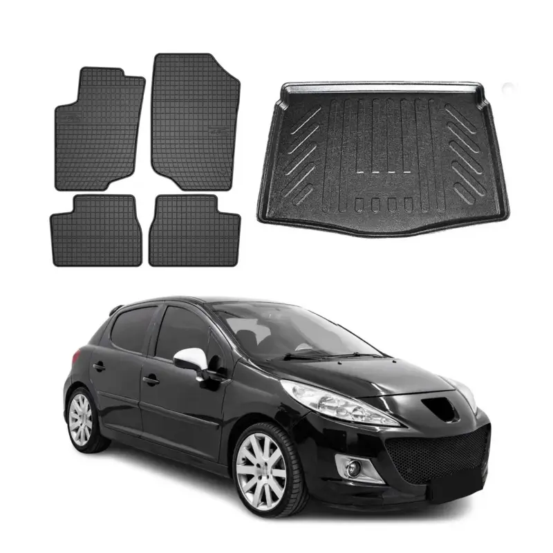 Neue Kollektion Fußmatten & Kofferraumwanne Set für Peugeot 207 Kombi 2006-2012 Gummi Schwarz 5x