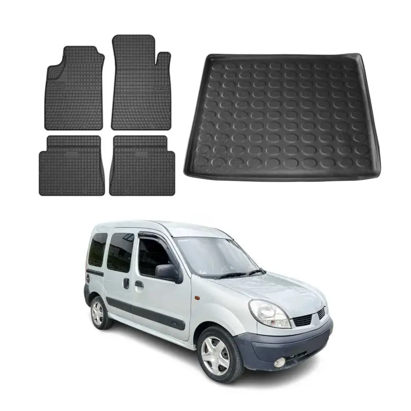 Fußmatten & Kofferraumwanne Set für Renault Kangoo 1999-2008 Gummi Schwarz 5x Direkt Vom Hersteller