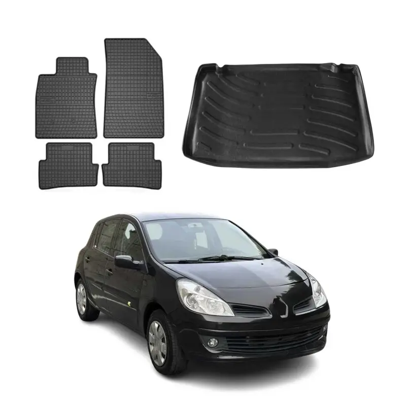 Fußmatten & Kofferraumwanne Set für Renault Clio Schrägheck 2006-2012 Gummi 5x Top-Seller