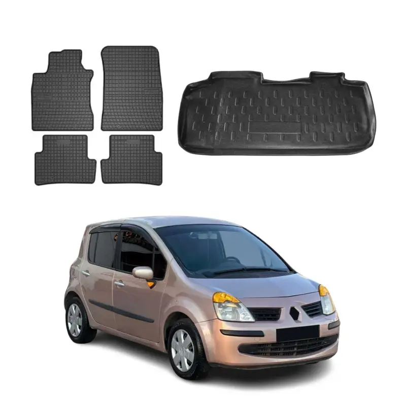 Fußmatten & Kofferraumwanne Set für Renault Modus 2005-2013 Gummi Schwarz 5x Neu Im Sortiment