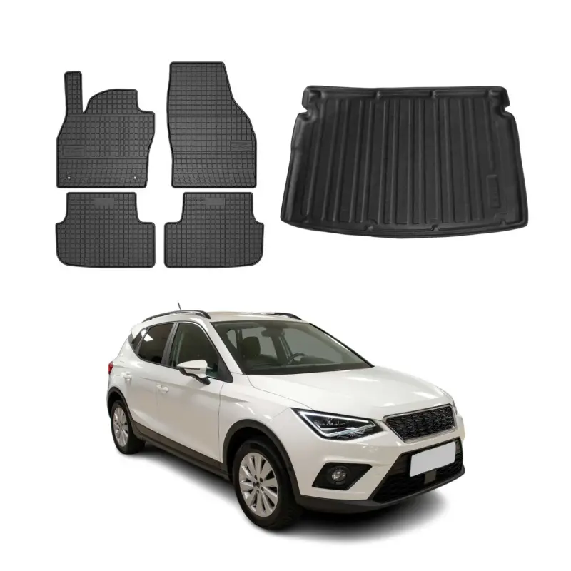 Fußmatten & Kofferraumwanne Set für Seat Arona 2017-2026 Obere Gummi Schwarz 5x Schnäppchen