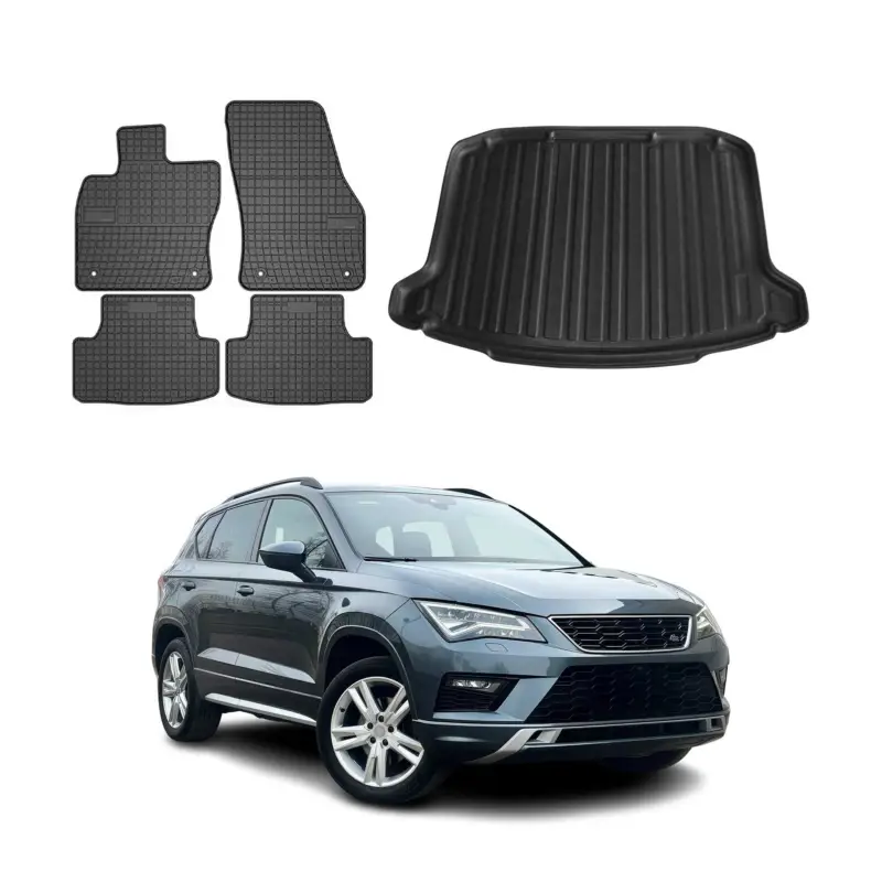 Saisonangebot Fußmatten & Kofferraumwanne Set für Seat Ateca 2016-2026 Gummi TPE Schwarz 5x