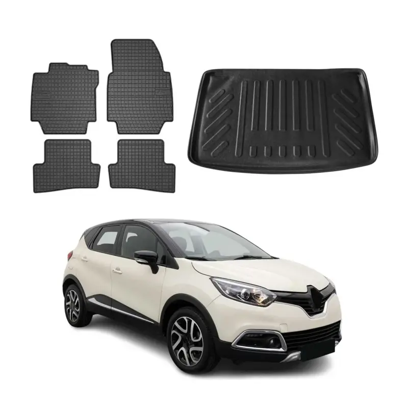 Fußmatten & Kofferraumwanne Set für Renault Captur 2013-2016 Gummi Schwarz 5x Neue Ware