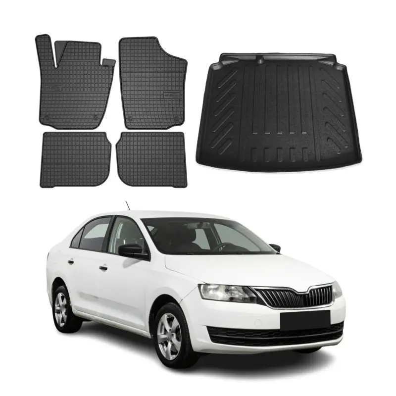 Knallerangebot Fußmatten & Kofferraumwanne Set für Skoda Rapid Limo 2012-2019 Gummi Schwarz 5x