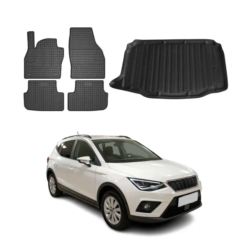 Fußmatten & Kofferraumwanne Set für Seat Arona 2017-2026 Untere Gummi Schwarz 5x Schnäppchen