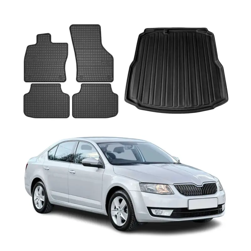 Fußmatten & Kofferraumwanne Set für Skoda Octavia Stufenheck 2013-2019 Gummi 5x Saisonangebot