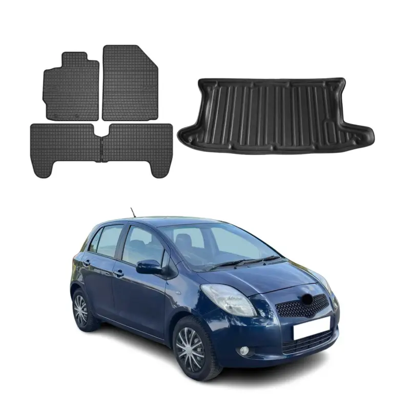 Fußmatten & Kofferraumwanne Set für Toyota Yaris Schrägheck 2005-2010 Gummi 5x Geprüft