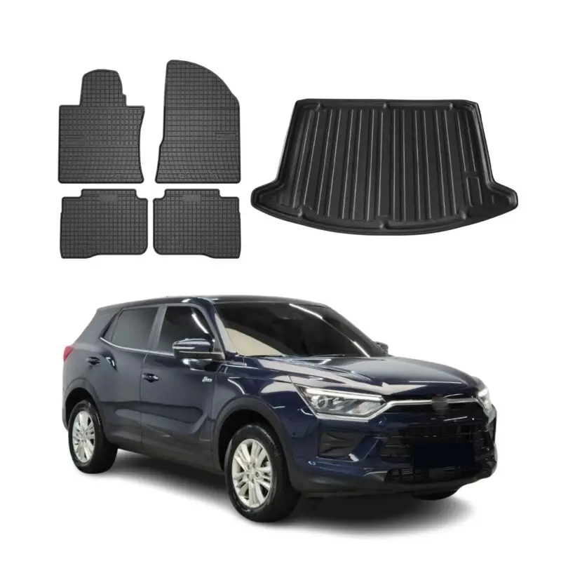 Sonderaktion Fußmatten & Kofferraumwanne Set für Ssangyong Korando 2019-2026 Gummi Schwarz 5x