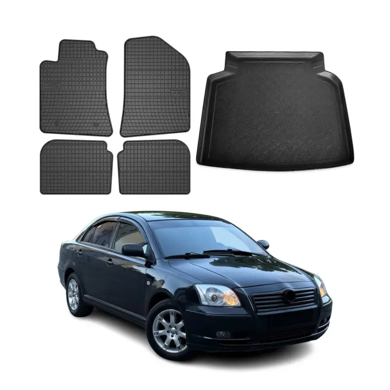 Neue Ware Fußmatten & Kofferraumwanne Set für Toyota Avensis 2003-2009 Gummi Schwarz 5x
