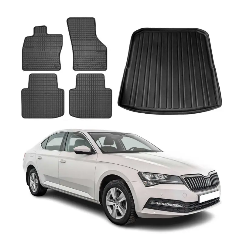 Fußmatten & Kofferraumwanne Set für Skoda Superb Kombi 2015-2024 Gummi TPE 5x Versand Am Gleichen Tag