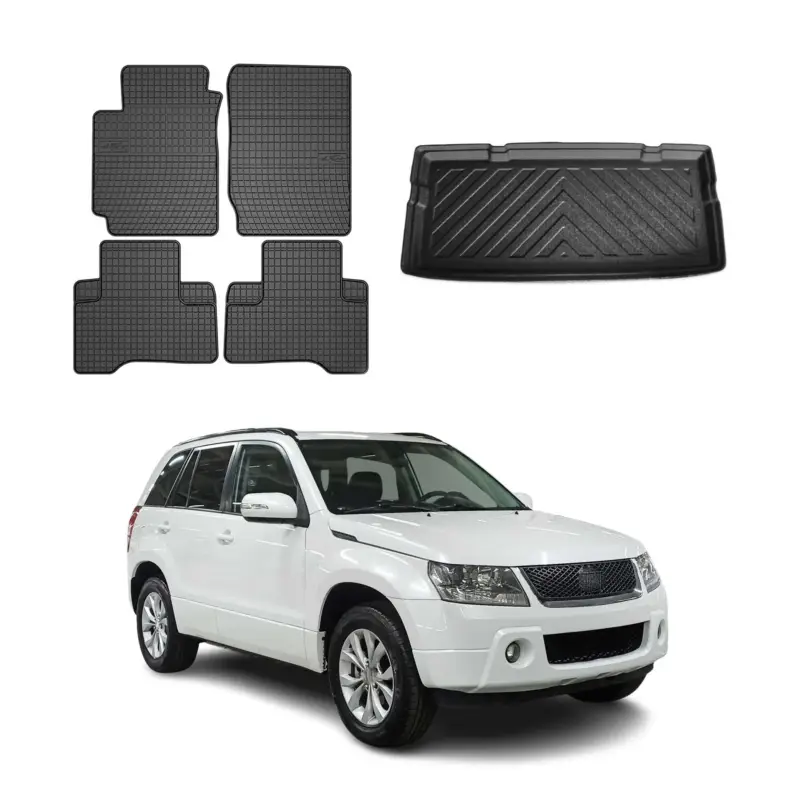 Rabatt Fußmatten & Kofferraumwanne Set für Suzuki Grand Vitara 2005-2015 3tür Gummi 5x